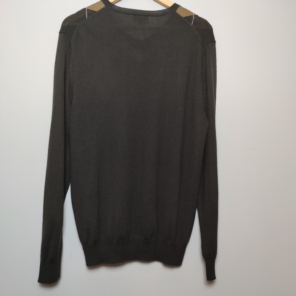 Denver Hayes Argyle Diamond V-Neck Knit Sweater Charcoal Brown Tan Size Medium - Picture 4 of 11